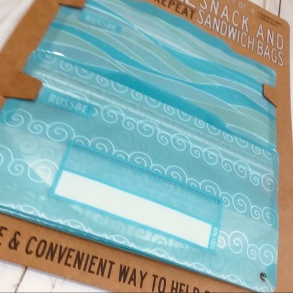 Russbe Water Wave Reusable Snack and Sandwich Bags Set of 4 - Picture 3 of 3